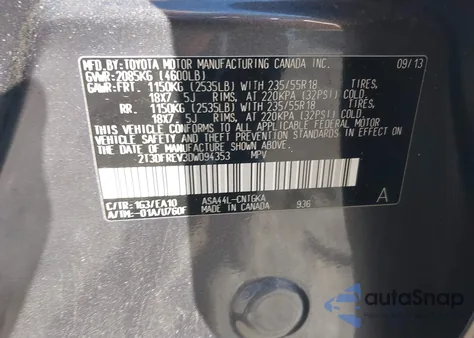 2013 Toyota Rav4 Limited from USA, damaged, VIN 2T3DFREV3DW094353